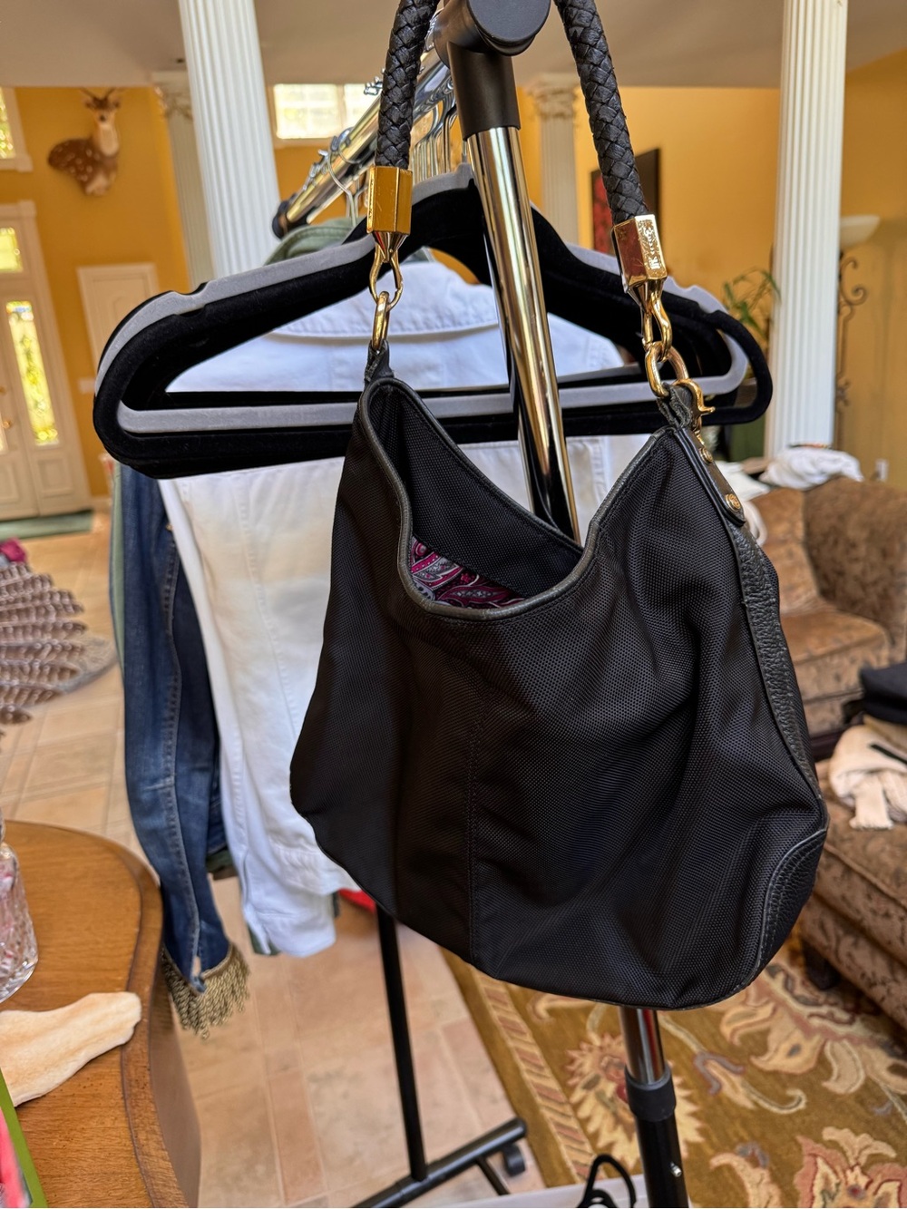 Women's Black Shoulder Hobo Bag with Braided Handle